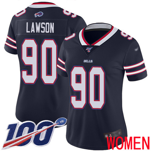 Women Buffalo Bills #90 Shaq Lawson Limited Navy Blue Inverted Legend 100th Season NFL Jersey